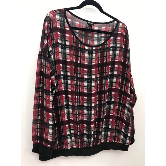 Torrid Red Black Plaid Sheer Blouse Plus 2X - Picture 2 of 6